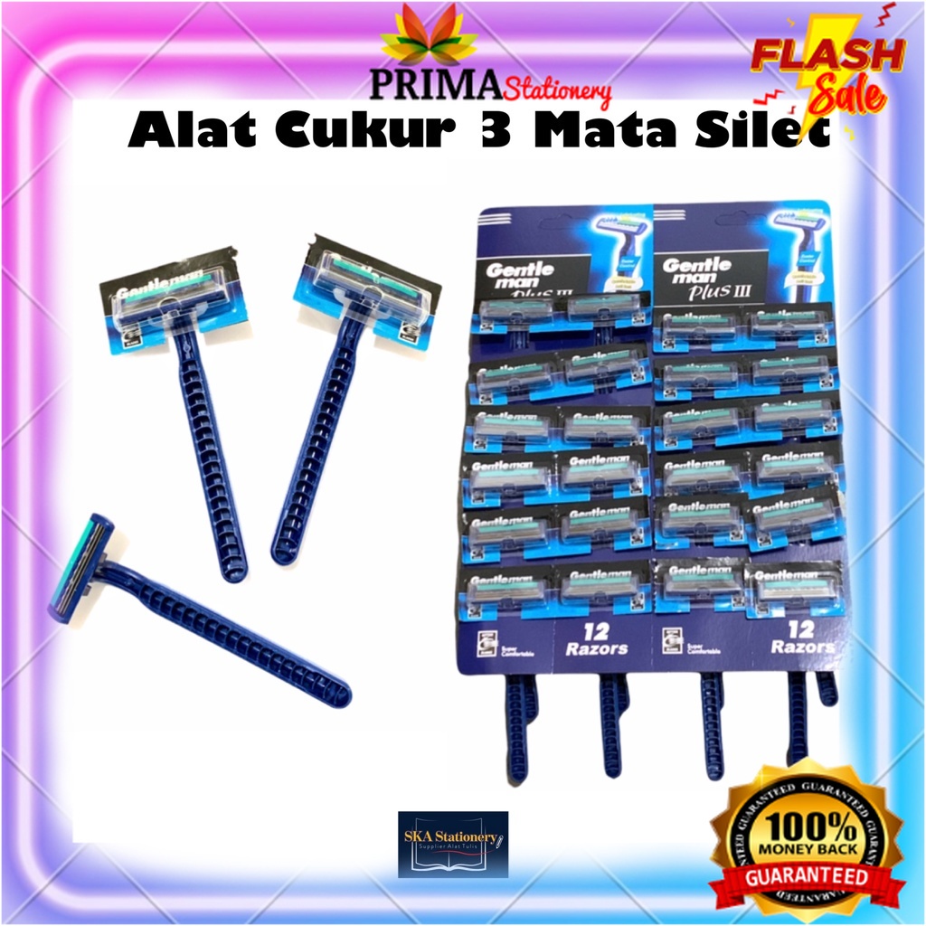 Alat Cukur/Pisau Cukur/Cukuran Kumis Jenggot 3 Mata Silet Biru (Pcs)