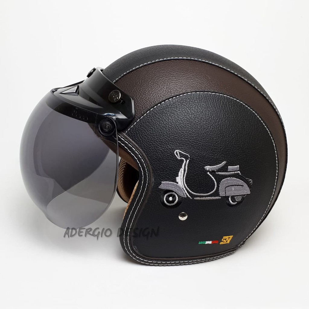 Helm Bogo Dewasa Kaca Bogo Ori Motif Vespa Hitam LC