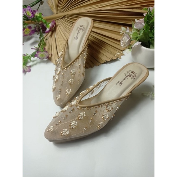 sepatu Marrisa cream sepatu wedding cantik 7cm lancip