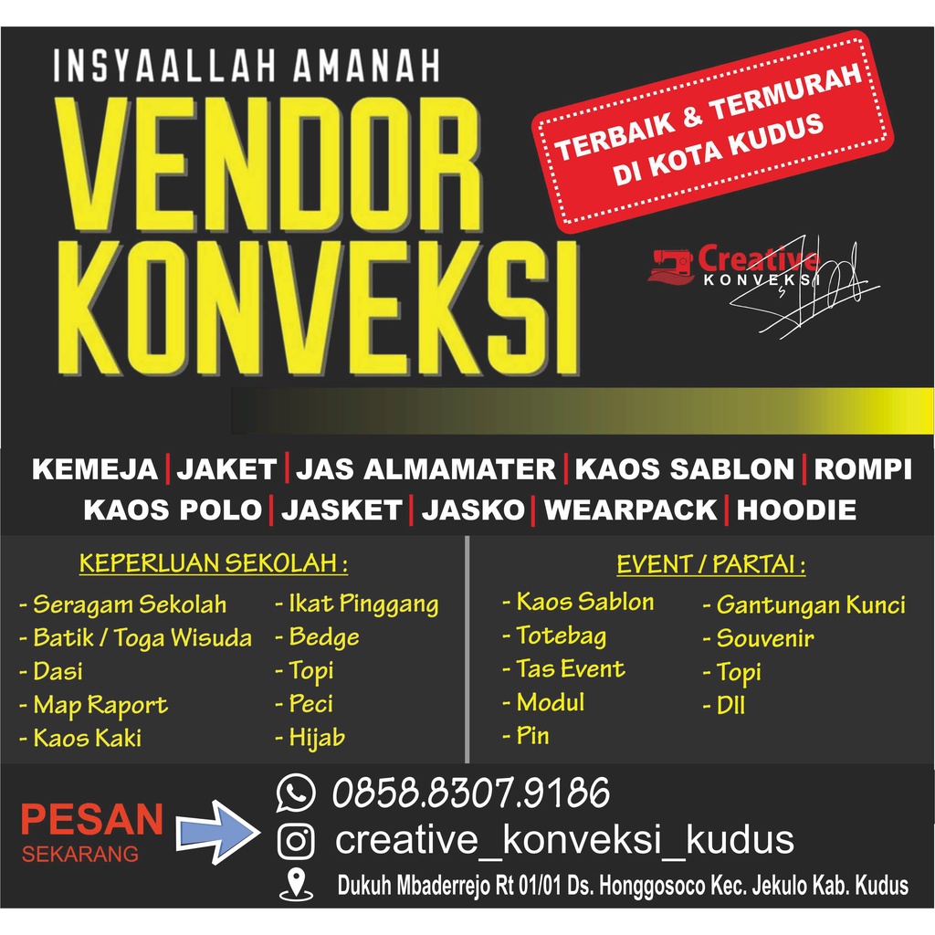 vendor KONVEKSI SERAGAM BAJU KAMPUS | JAS ALMAMATER | SERAGAM SEKOLAH | BAJU PABRIK | KONVEKSI MURAH MENERIMA SEMUA