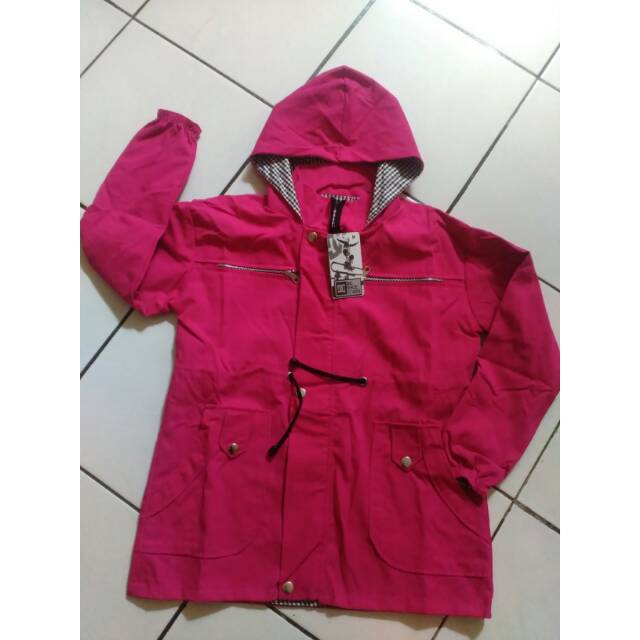 jaket parka kanvas anak pink