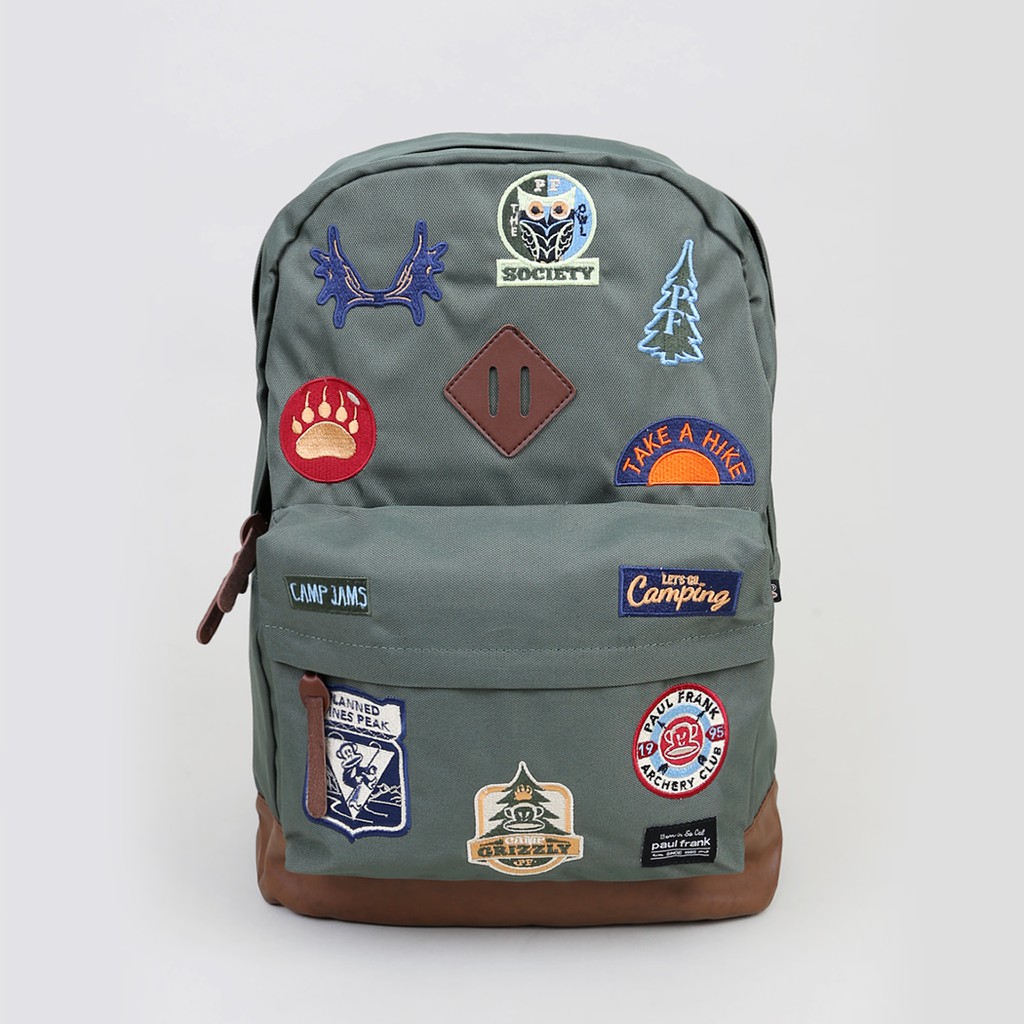 Accessories Unisex Tas Paul Frank Camp 1 Backpack Olive Dark Leather