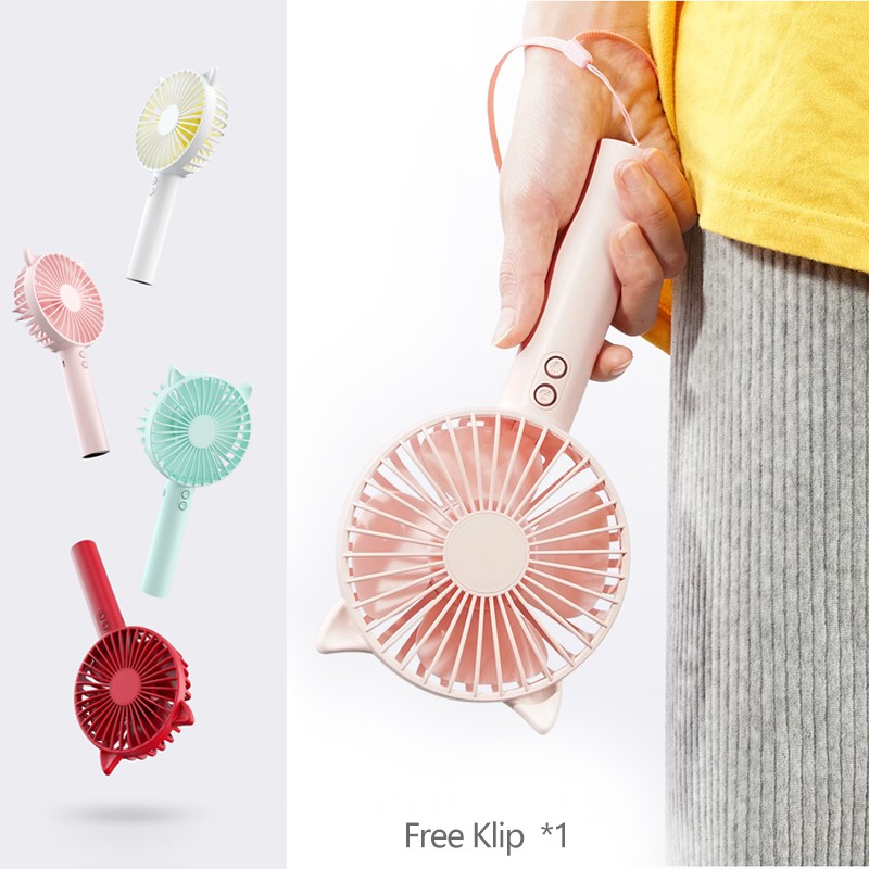 Kipas Angin Mini Portable mini Recharge fan Karakter + Lampu LED 3-Speed Adjustment