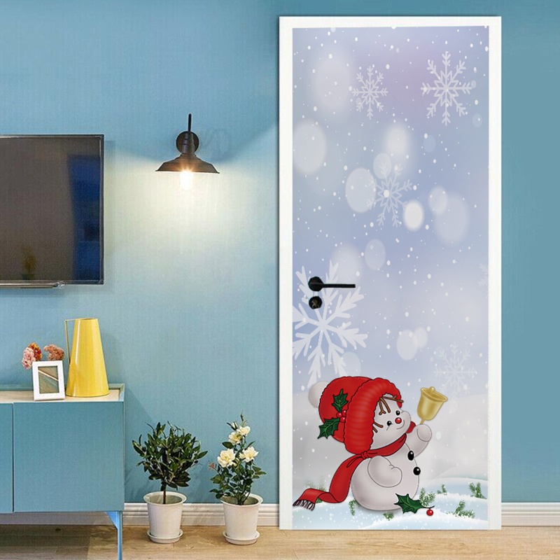 Zzz 2pcs / set Stiker Dinding / Pintu / Kulkas Anti Air Motif Snowman Natal Untuk Dekorasi Rumah