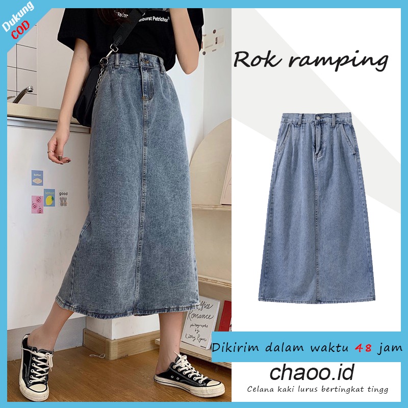 Rok split pinggang tinggi korean style Korea Style Rok denim jeans dres