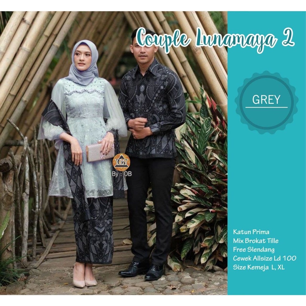 [PROMO 8.8] AUFFAMART - Batik Couple Aisyah Payet Lengan Panjang  Couple Batik Brukat Modern