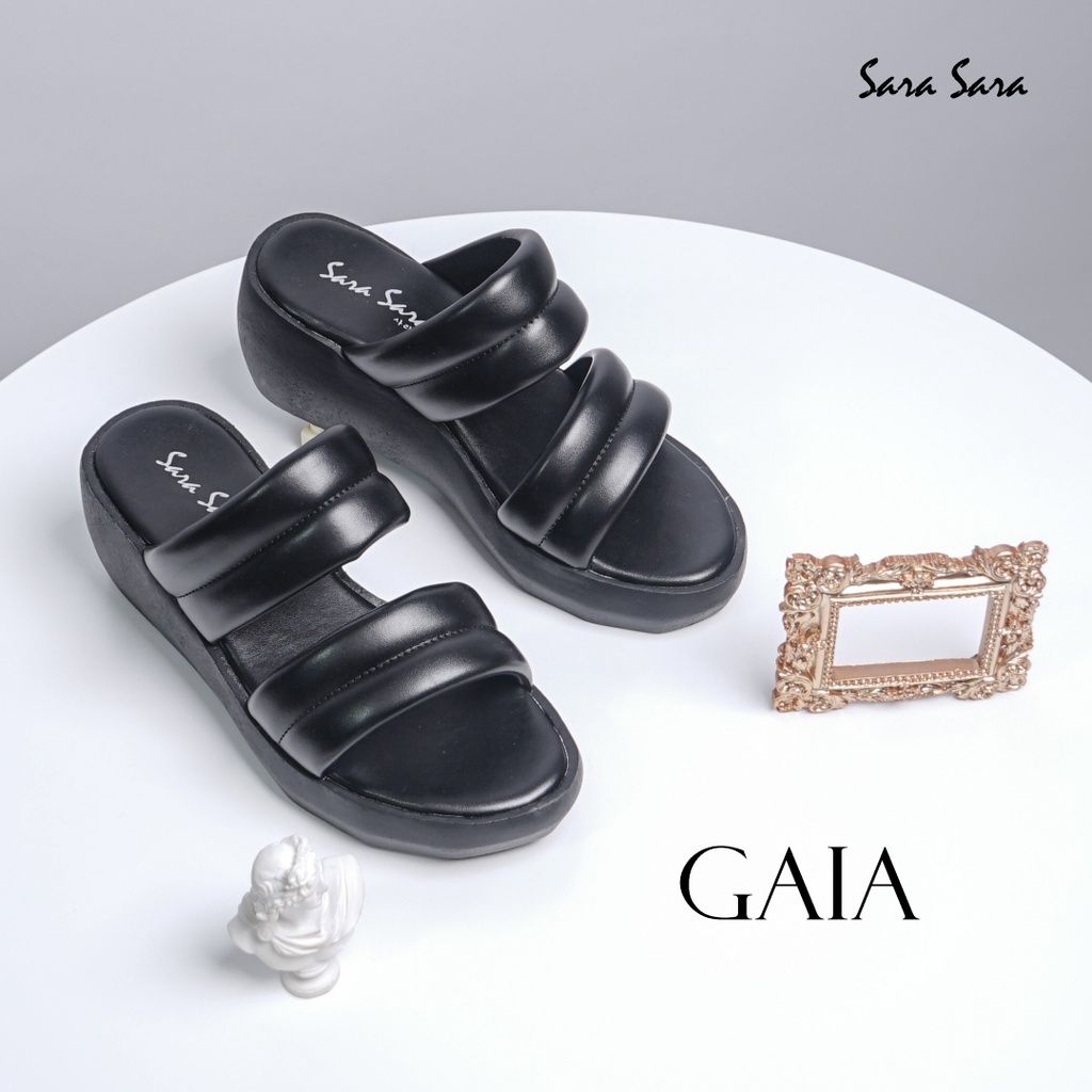 Sara Sara Gaia Sendal Wedges Wanita Casual Sandal Cewek Ban Dua Kulit Hak Tinggi Size 36-40