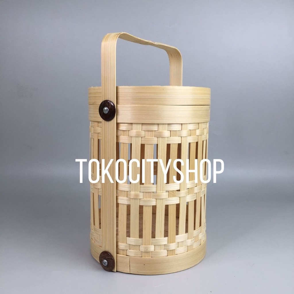 Rantang Anyaman Bambu Motif Pagar / Muat Untuk 3 Toples / 28 cm