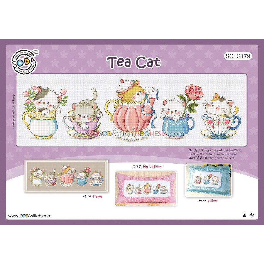 Paket DIY Craft Sulam Kristik Strimin Sodastitch SO-G179 - Tea Cat Kucing Kitten