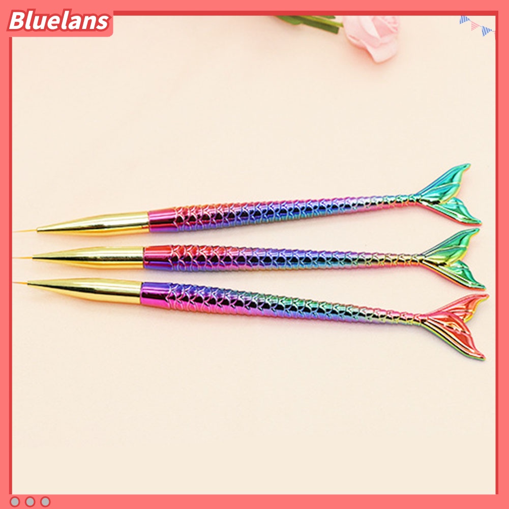 Bluelans 3Pcs Kuas Nail Art Gagang Ekor Duyung Warna Gradasi