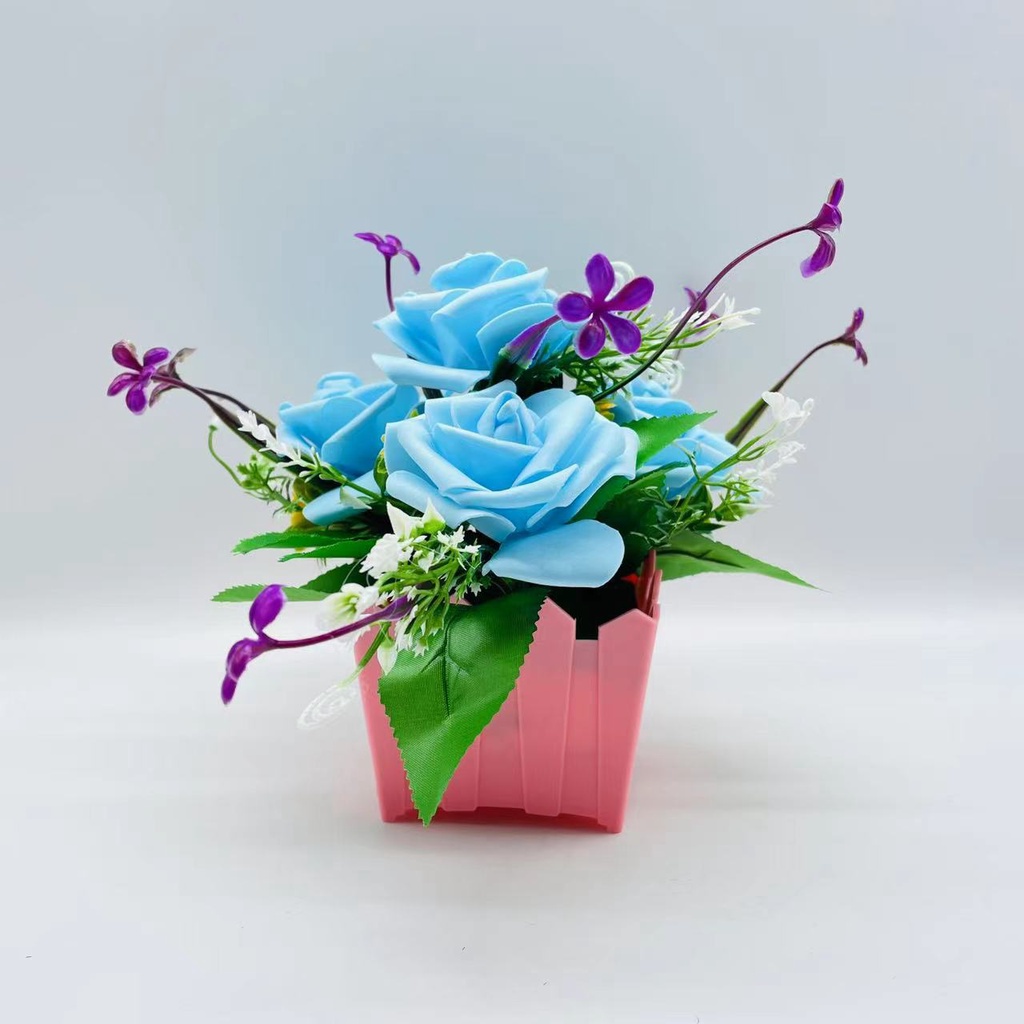 AND / COD / Pot Tanaman Bunga Mawar Hias Plastik Dekorasi Rumah Murah Bunga Hias Mini Artificial Flowers PBP105