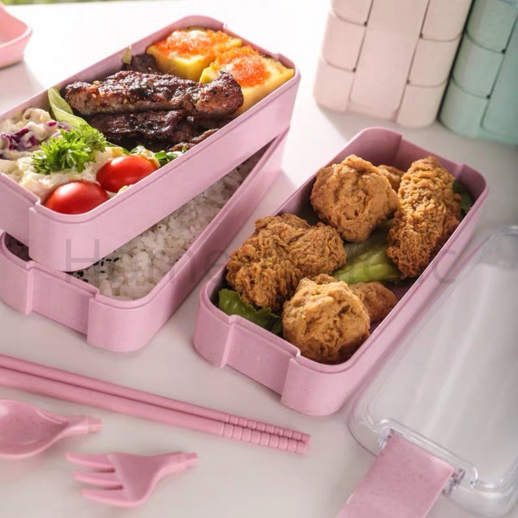 [COD] LUNCH BOX 900ML KOTAK MAKAN JERAMI GANDUM 3 SUSUN BPA FREE