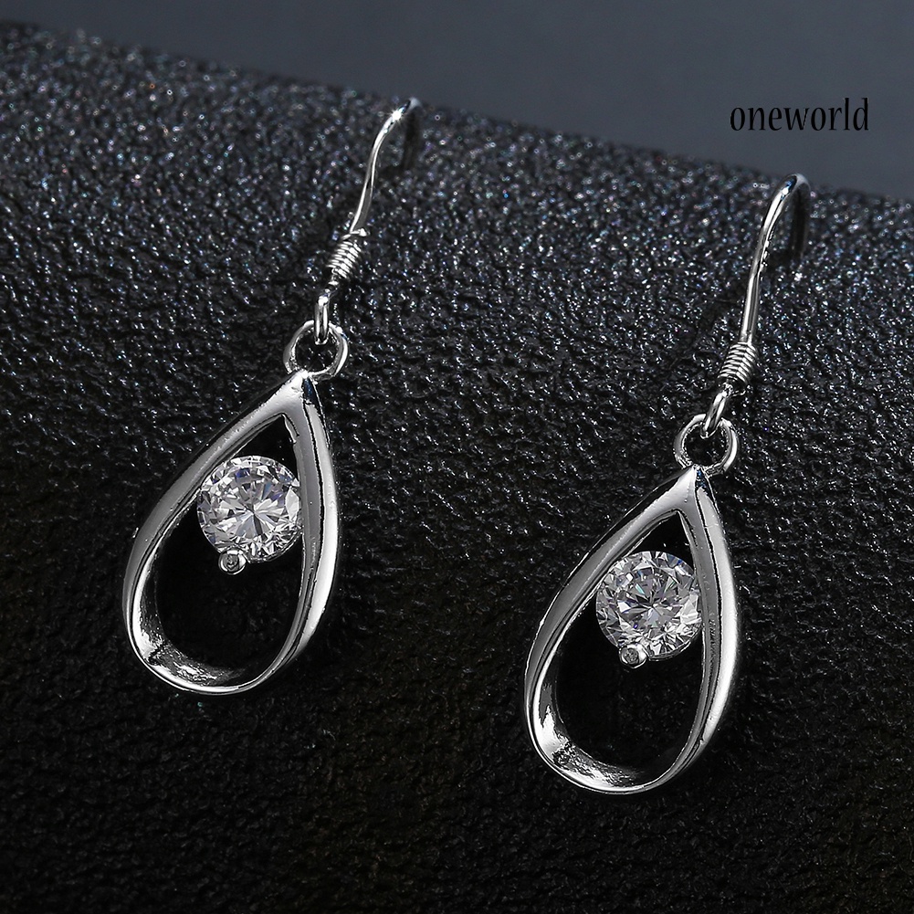 OW@ Luxury Teardrop Hollow Hook Earring Zircon Women Girl Party Banquet Jewelry Gift