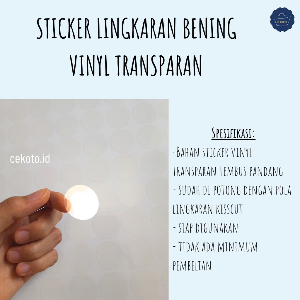 

Sticker Vinyl Transparan Lingkaran Polos Bening - Stiker Bulat Bening Polos Segel Dus Ukuran 1-3 cm