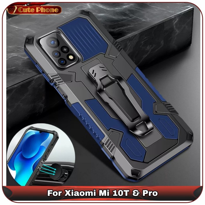 Casing Hard Case Xiaomi Mi 10T Mi10T Pro Rotor Armor Belt Clip Stand