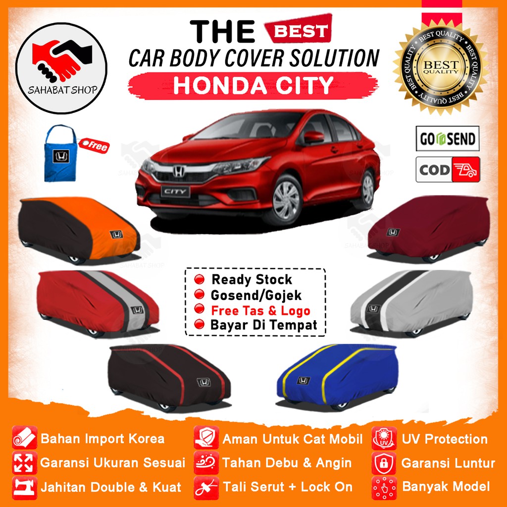 Sahabat Body Cover Mobil City / Sarung Penutup Honda City Outdoor / Tutup Mantel Selimut Mantol Jas Kerudung Terpal Kelambu Pelindung Bungkus Sedan City Anti Air Waterproof Model Orange