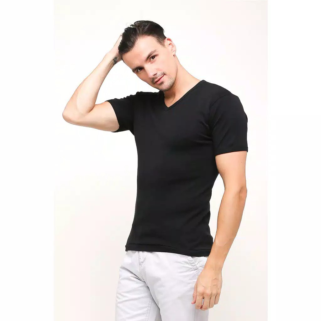 Kaos GTman Oblong Tshirt Hitam Kerah V Neck