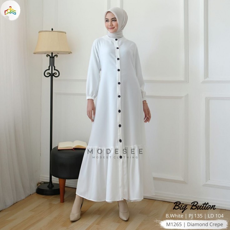 GAMIS PUTIH POLOS KANCING BESAR BUSUI WANITA MUSLIM M1265, GAMIS UMROH HAJI
