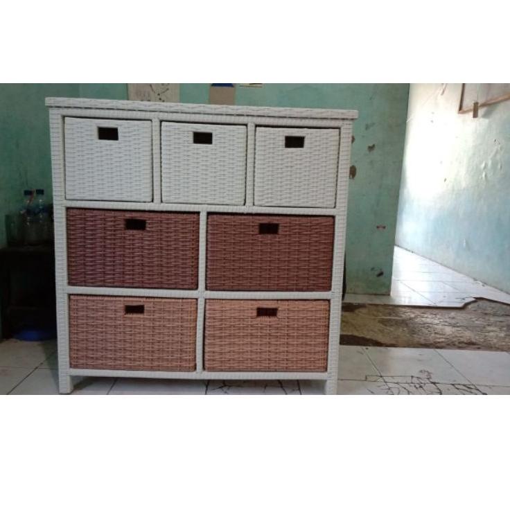 codep6P0b--(READY STOK) meja lemari laci rotan sintetis 7 laci