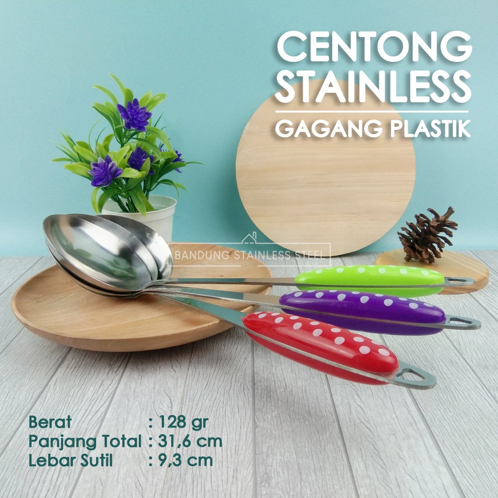 centong kuah sup, sayur stainless steel murah gagang plastik KW-W02