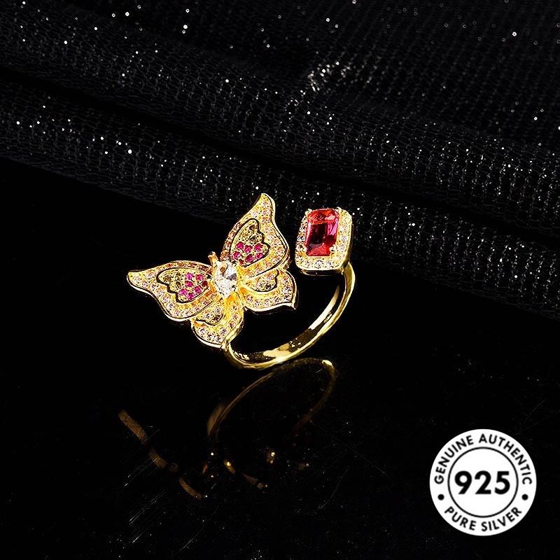 Cincin Lapis Silver 925 Model Kupu-Kupu Dengan Ruby Untuk Wanita Butterfly