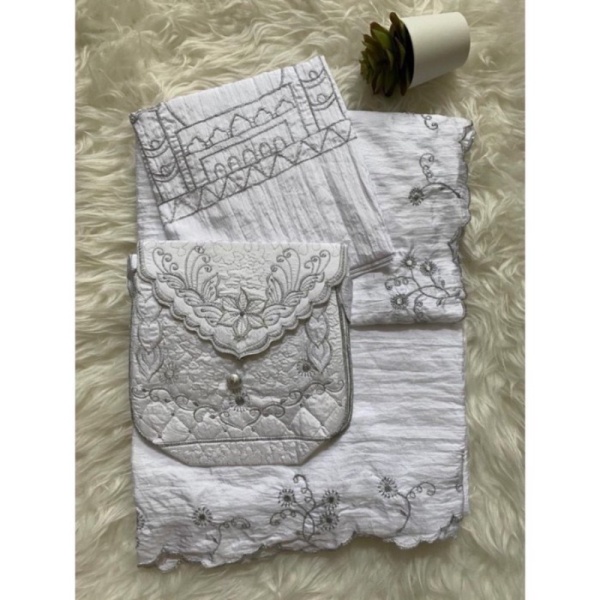 Mukena Parasut Bordir Mukena Premium perlengkapan sholat travelling - Putih Berkualitas