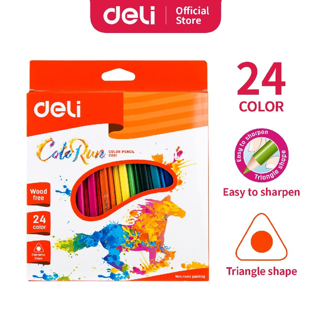 

((BISA COD)) Deli Pensil Warna- Bentuk segitiga ergonomis Warna cerah 12/18/24 Warna cat tidak beracun EC00120