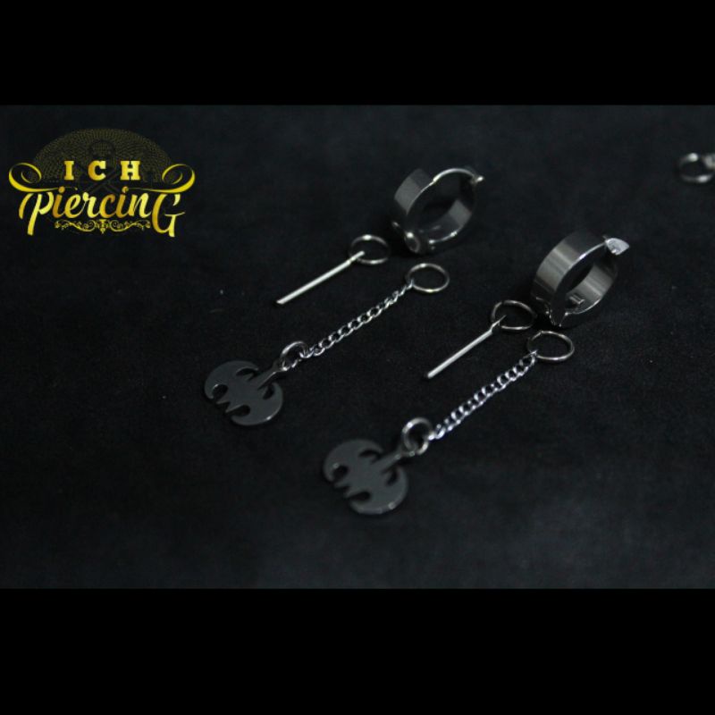 IP-V anting style Korea model BATMAN / Anting tindik dan jepit Pria Wanita
