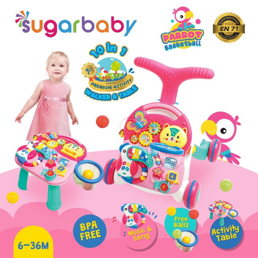SUGAR BABY 10IN1 PREMIUM ACTIVITY WALKER & TABLE-PINK