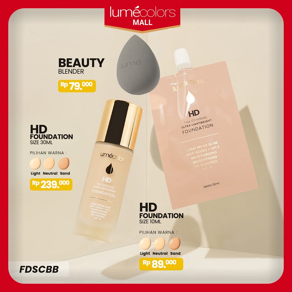 [BUNDLING 02] Foundation 30ml + Sachet 10ml Lumecolors Make Up Selebgram Oil Free Bedak Korea Official