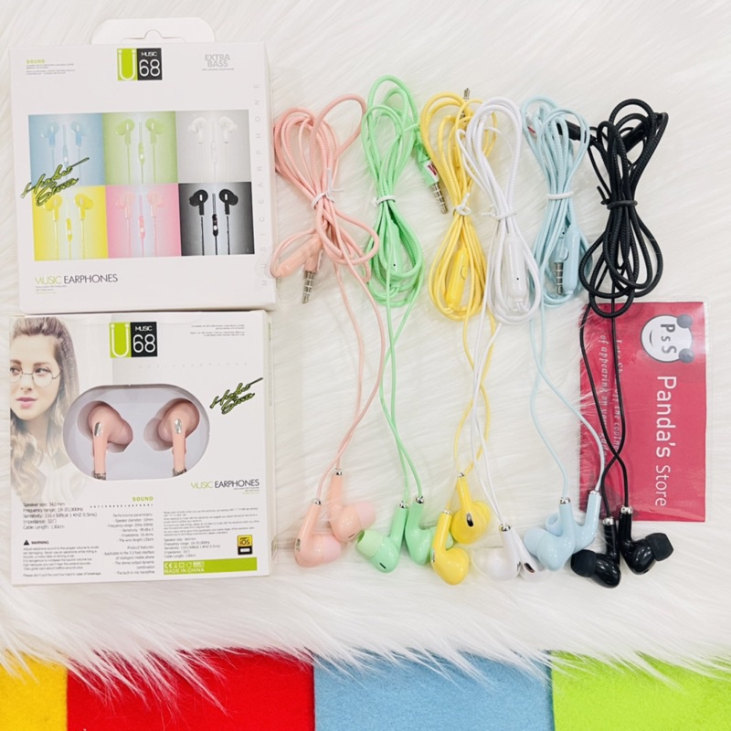 Hf Earphone Makaron U68 Xtra Bass Full color [Premium]