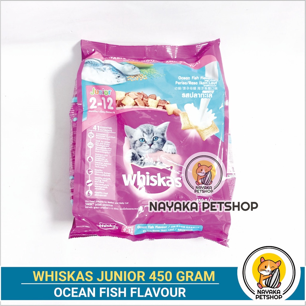 Whiskas Junior Ocean Fish 450 gr Makanan Anak Kucing Cat Kitten Pakan Kering Dry Food