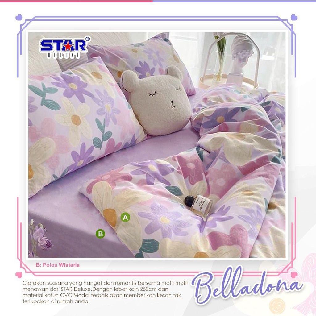 Sprei Motif Katun Lokal Premium / Sprei Motif Belladona Ungu by Star / Sprei Katun Star / Sprei Bung