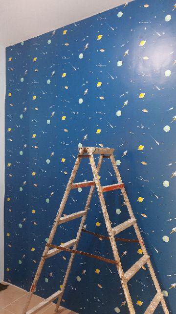 Cod !!! Wallpaper Dinding Stiker  45cm X 10m Motif Salur Hijau - High Quality