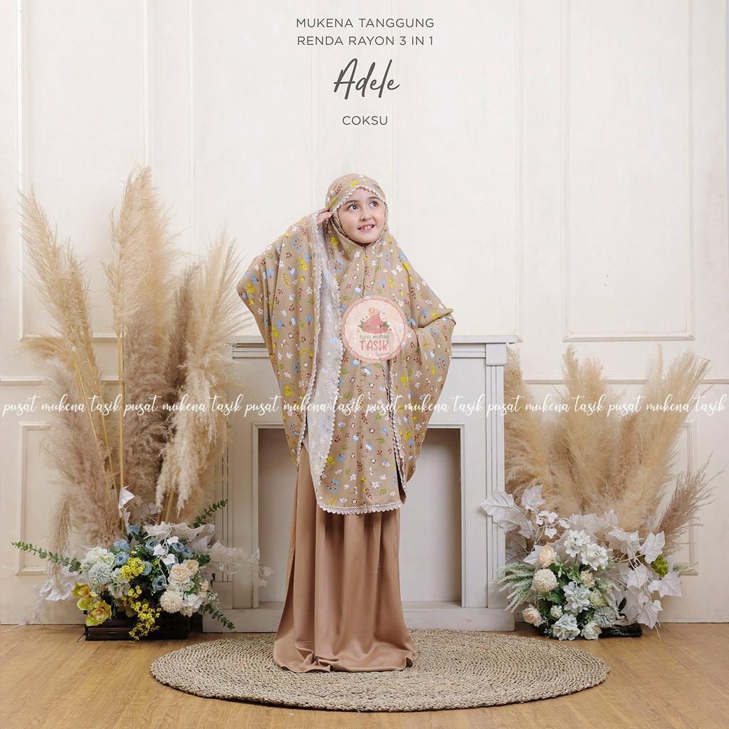 PUSAT MUKENA TASIK - MUKENA ANAK TANGGUNG RENDA RAYON MOTIF 3IN1 ADELE