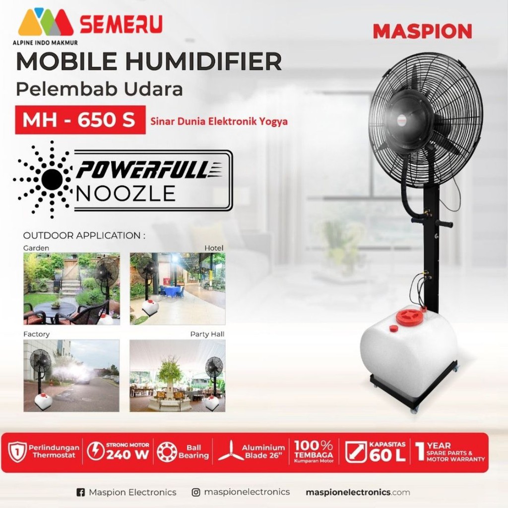MASPION Kipas Angin Uap Air Embun Misty Fan 26 Inch 60L MH-650 (khusus makassar)