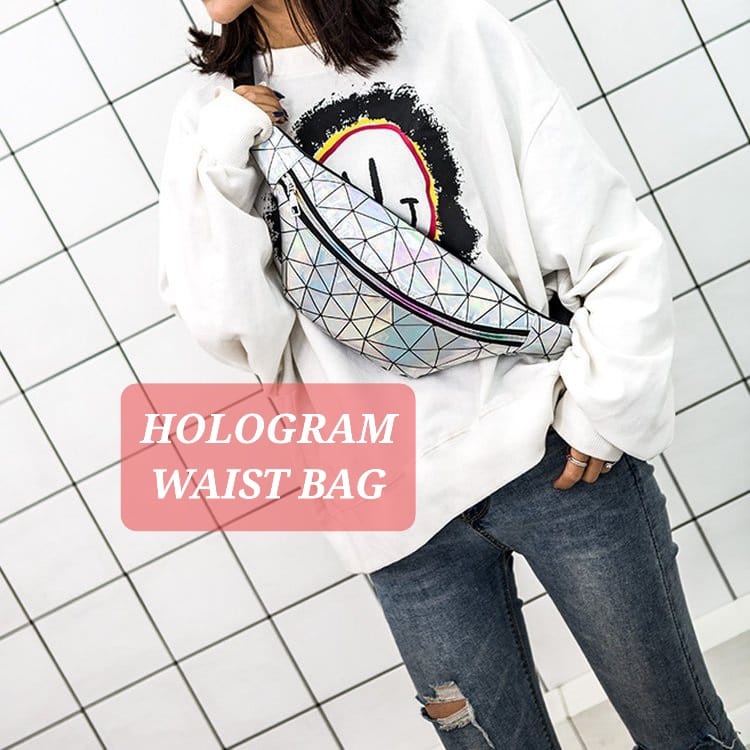 HOLOGRAM WAIST BAG TAS PINGGANG KOREA IMPORT / SLING BAG IMPORT BAGUS MURAH SILVER SEQUIN