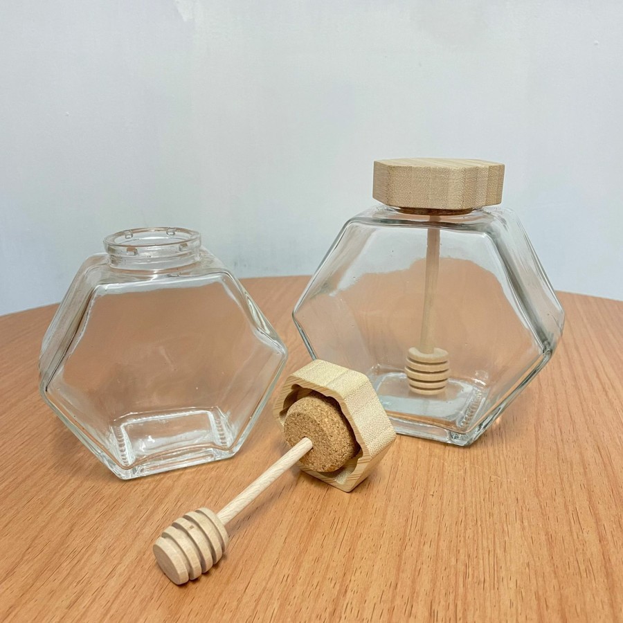 Kemasan Botol Kaca Madu Hexagonal Hexagonal Honey Glass Jar