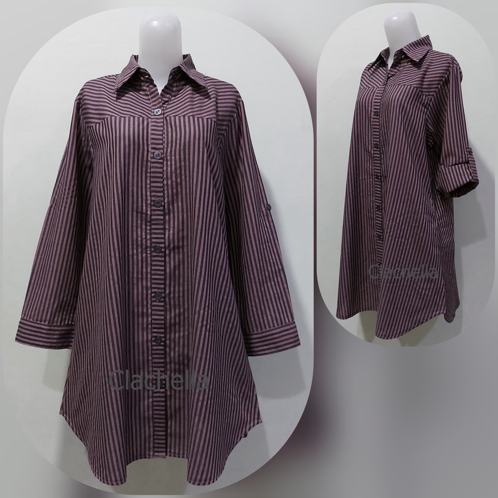 FB Shop Baju Tunik Kemeja Motif Salur, Baju Atasan Wanita T418021B