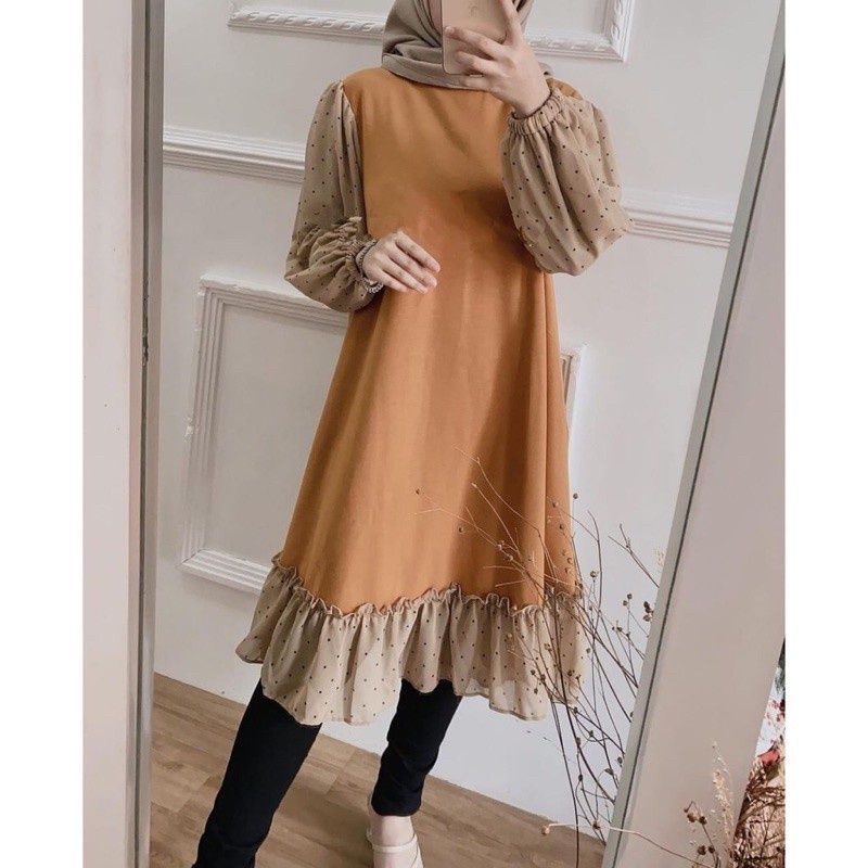 TUNIK TERBARU WANITA TERMURAH /LONG TUNIK POLKA/TUNIK KOMBINASI