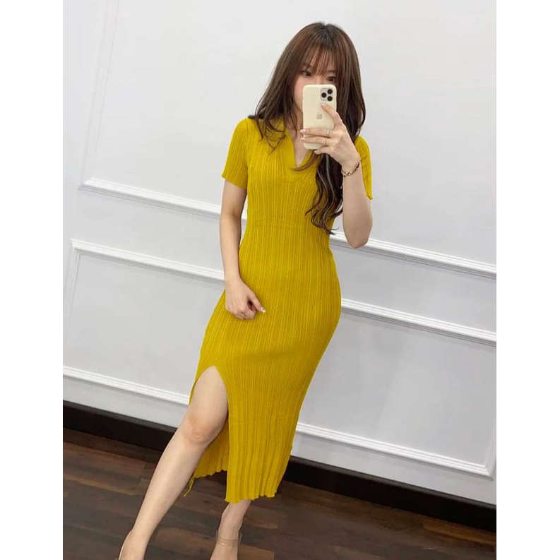 HOPYLOVY - Dress Wanita Rajut V Slit Arina