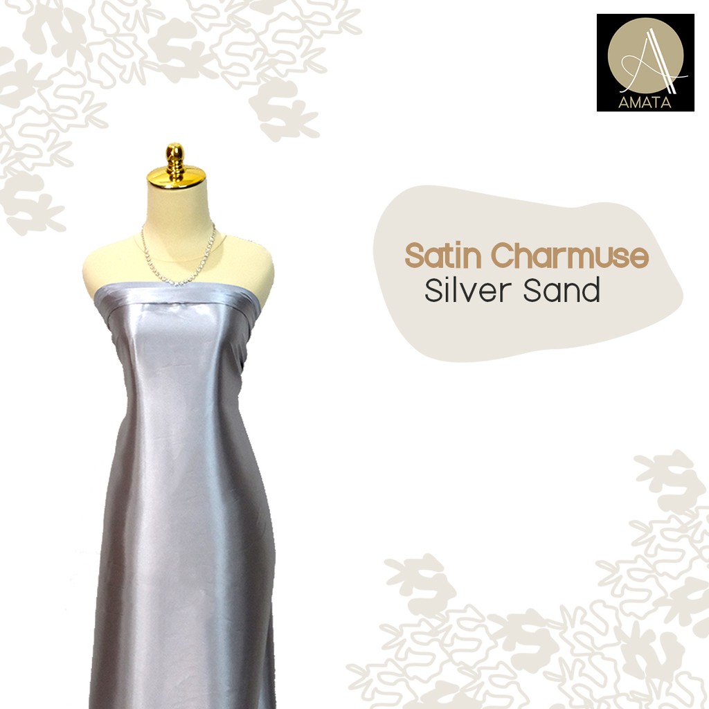 1/2 meter Kain Satin Charmuse / Sateen Silk Premium Silver Sand Amata