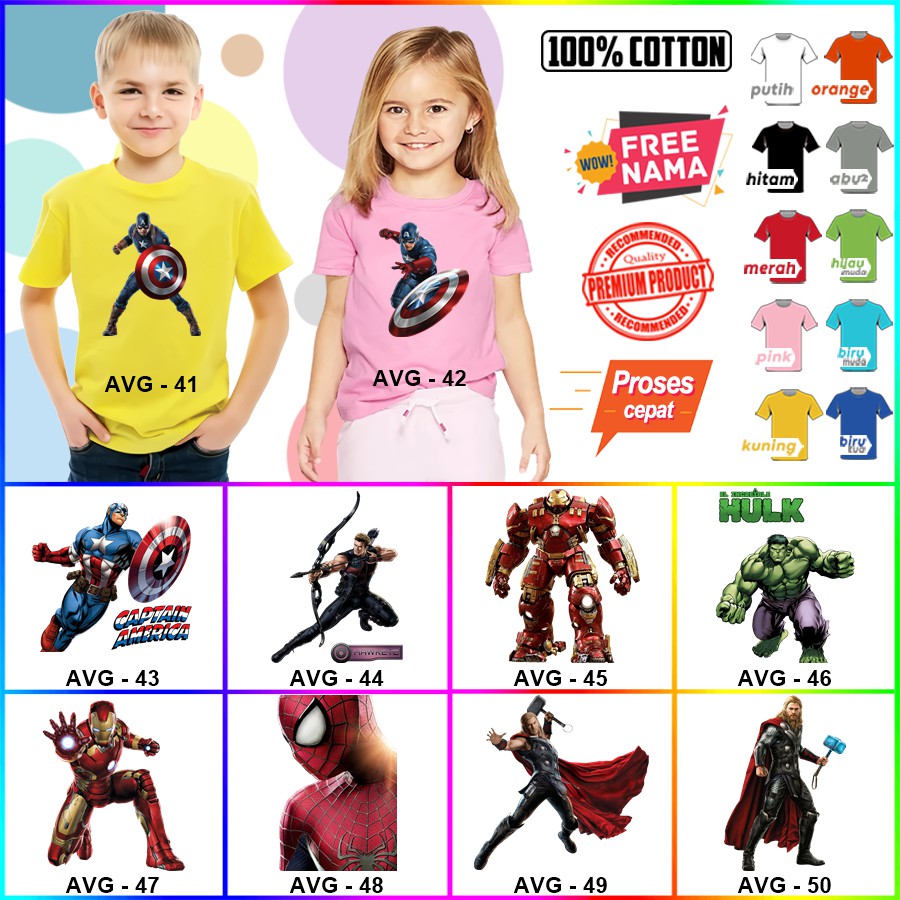 Baju Kaos ANAK DAN DEWASA AVENGERS COUPLE (FREE NAMA)