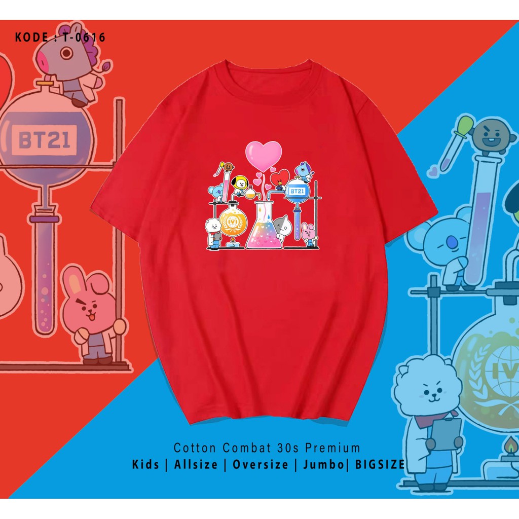 KAOS UNISEX PRIA DAN WANITA / BT21 LAB / ARMY / BTS / TERMURAH / BAHAN KATUN 30S