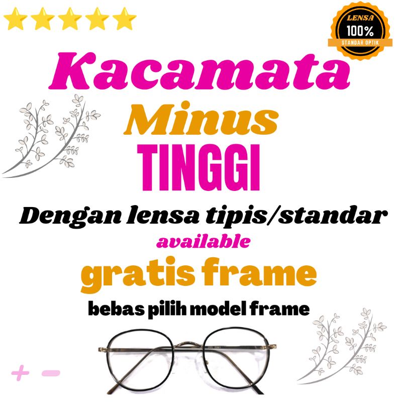 COD kacamata minus 4 s/d 8.25 dengan lensa tipis hi index 1.67 standar optik