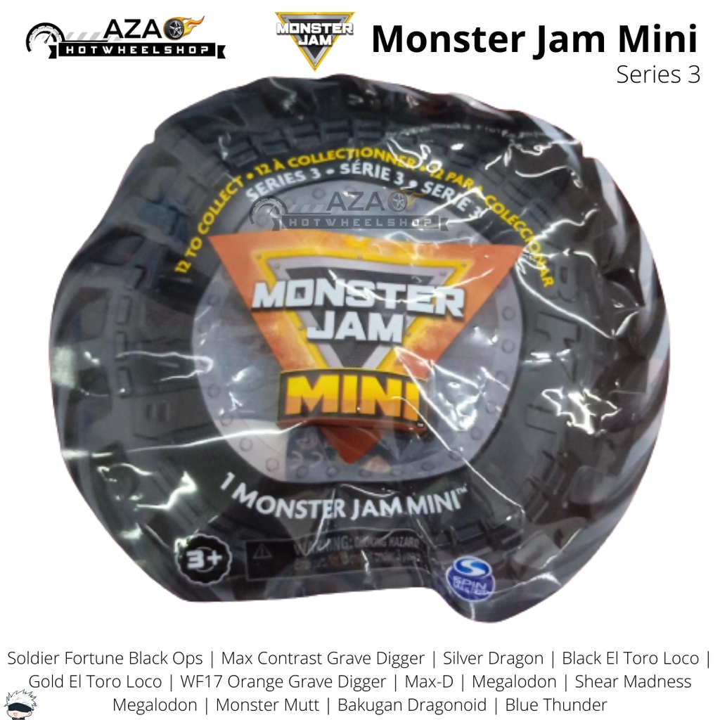 Monster Jam Mini Scale spin master seri 1 seri 3 Dragon Earth Shaker Soldier Fortune Black Ops Max Contrast Grave Digger Silver Dragon El Toro Loco Gold Chase WF17 Orange Max-D Max D Megalodon Shear Madness Monster Mutt Bakugan Dragonoid Blue Thunder