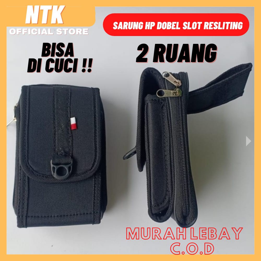 Sarung Hp Pinggang Kombinasi Resleting Dobel Slot Max 6,8inch - Bisa Untuk Sabuk Pdl - HR01