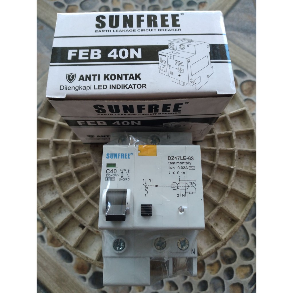 Anti Kontak ELCB 40 A Sunfree FEB 40N disertai LED Indikator / Anti kontak Sunfree 40 A / Antikontak