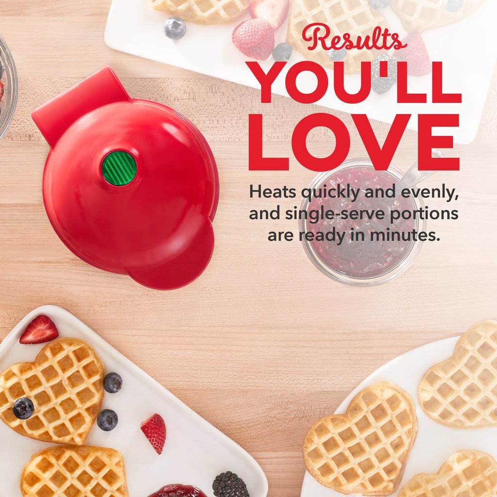 Waffle Mini Maker Model Hati Love Electric Toaster Panggang Non-Stick 350W 4Inch