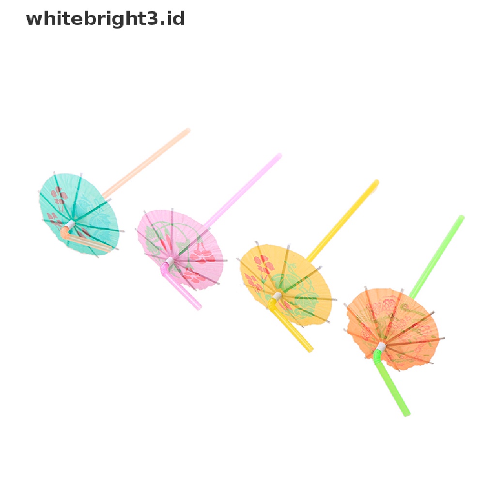 (whitebright3.id) 50pcs Sedotan Jus Buah / Cocktail Bentuk Payung Bahan Plastik